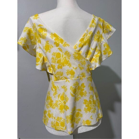 Ann Taylor lemon print blouse flutter sleeve S - Picture 6 of 6